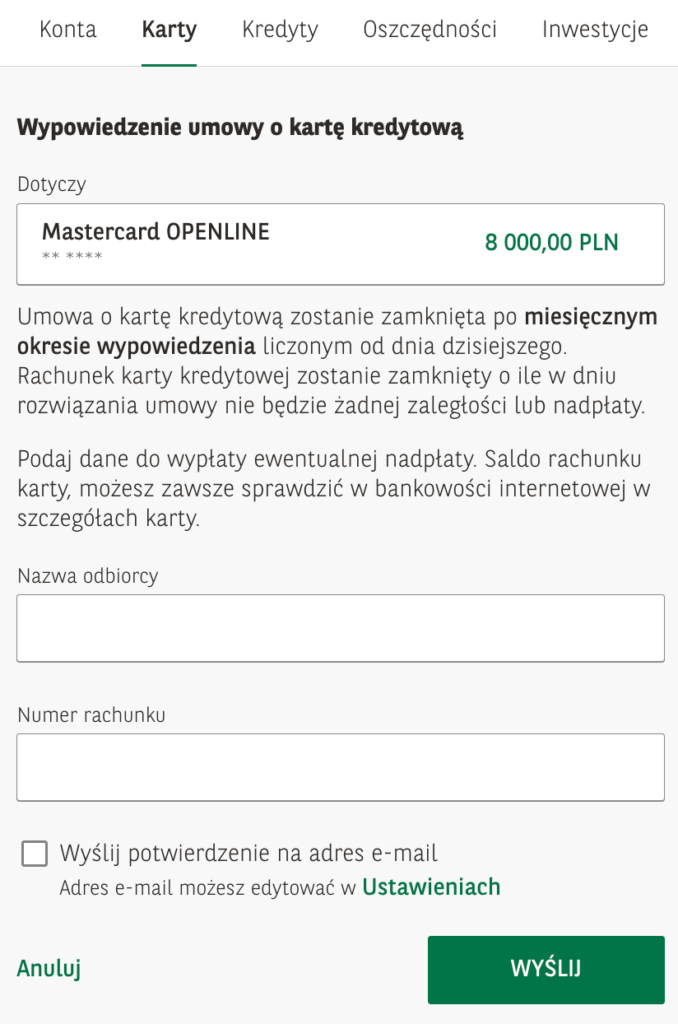 Jak zamknąć kartę kredytową w BNP Paribas przez bankowość elektroniczną