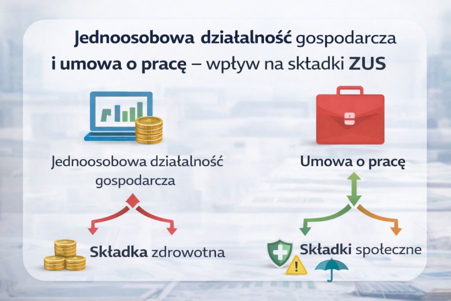 Jednoosobowa działalność gospodarcza i umowa o pracę – wpływ na składki ZUS