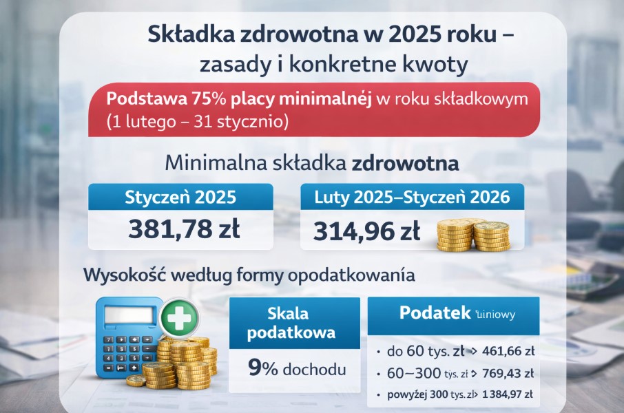 Składka zdrowotna w 2025 roku – zasady i konkretne kwoty