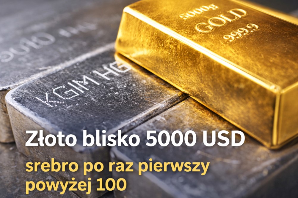 Metale szlachetne biją rekordy. Złoto blisko 5000 USD, srebro wchodzi w nową ligę