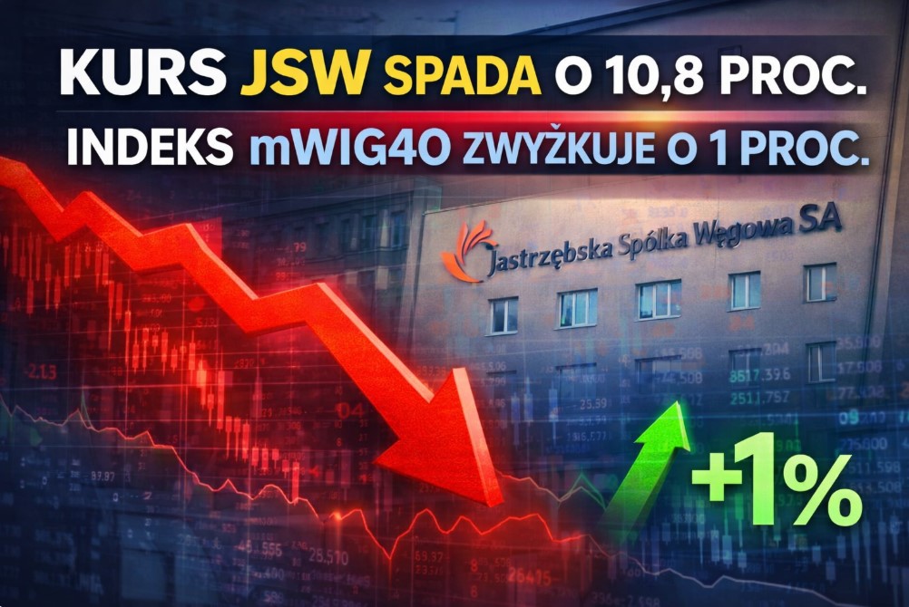 Kurs JSW spada o 10,8 proc., gdy mWIG40 rośnie o 1 proc.