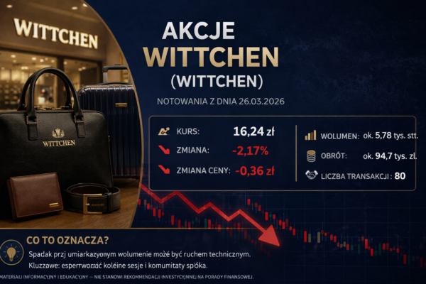 Akcje Wittchen (WITTCHEN) – notowania dziś: kurs 16,24 zł (-2,17%). Co pokazują wolumen i obrót?