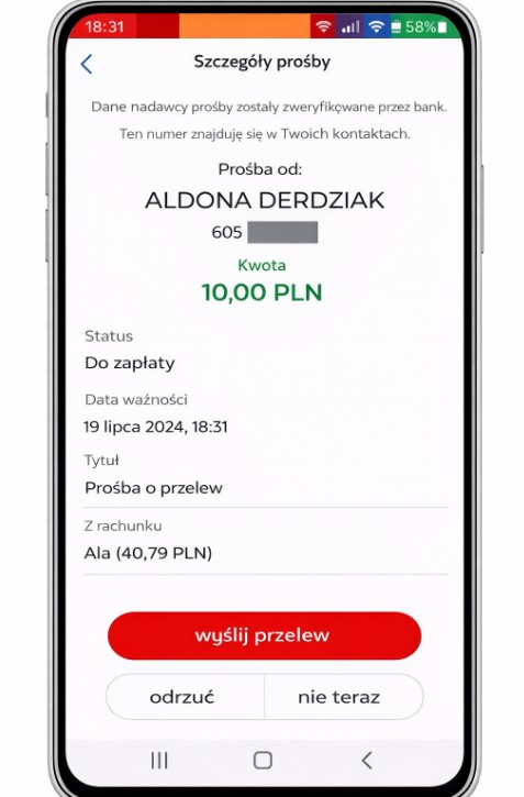 Odbieranie prośby o przelew Blik