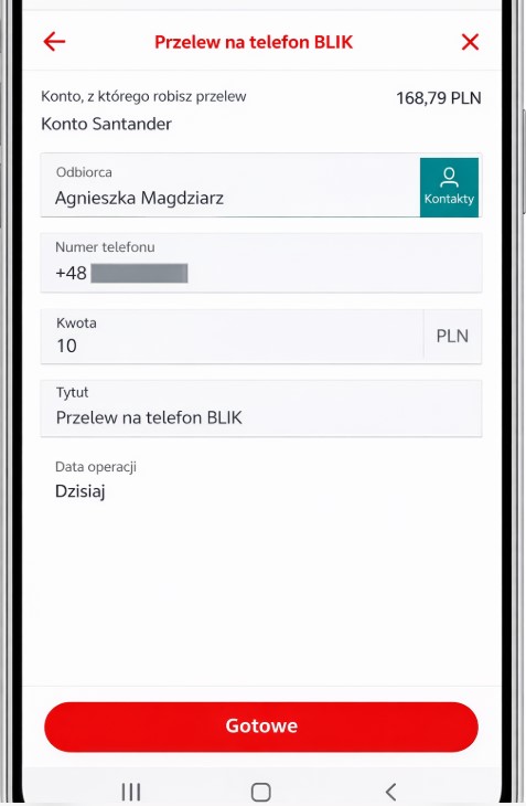 Przelew BLIK na telefon