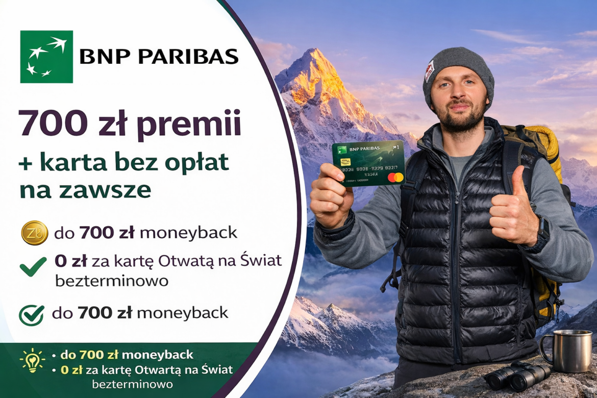 700 zł zwrotu i brak opłat za kartę w BNP Paribas