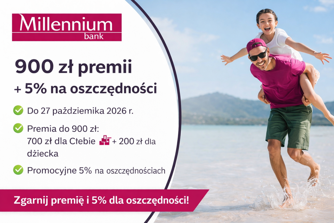 900 zł premii z Kontem Millennium 360° + 5% na oszczędnościach